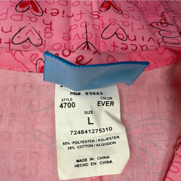 NWT Scrub HQ Top Large Pink  Hearts & Flowers Cotton Scrubs Nurse Uniform Floral - Picture 5 of 6